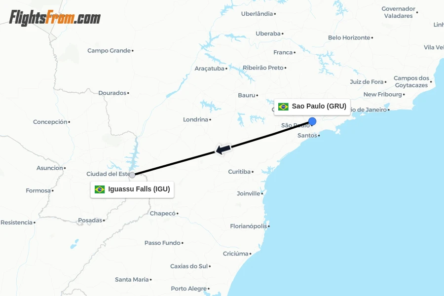 Flights from Sao Paulo to Iguassu Falls route map