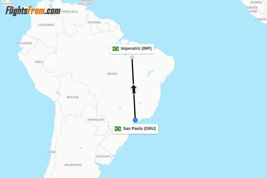 Flights from Sao Paulo to Imperatriz route map