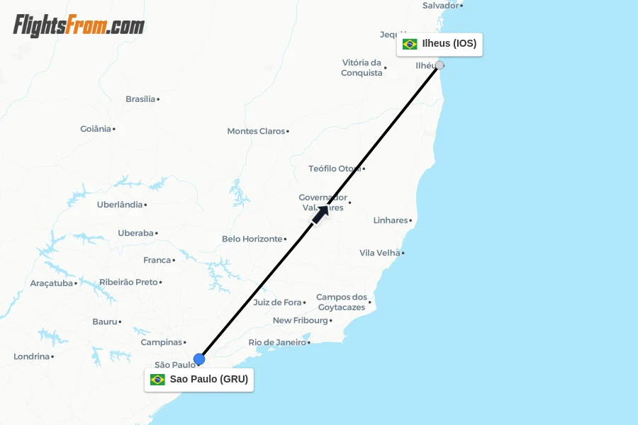 Flights from Sao Paulo to Ilheus route map