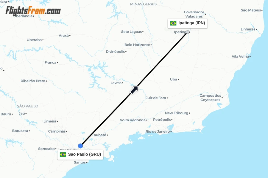 Flights from Sao Paulo to Ipatinga route map