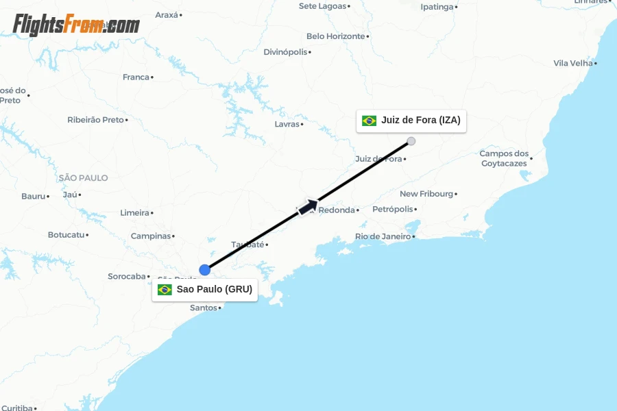 Flights from Sao Paulo to Juiz de Fora route map