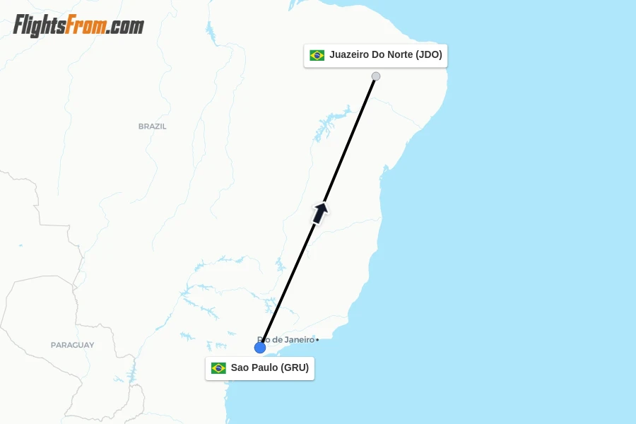 Flights from Sao Paulo to Juazeiro Do Norte route map