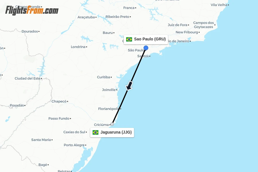 Flights from Sao Paulo to Jaguaruna route map