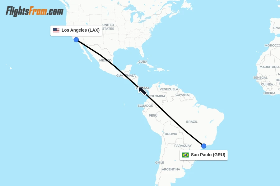 Flights from Sao Paulo to Los Angeles route map