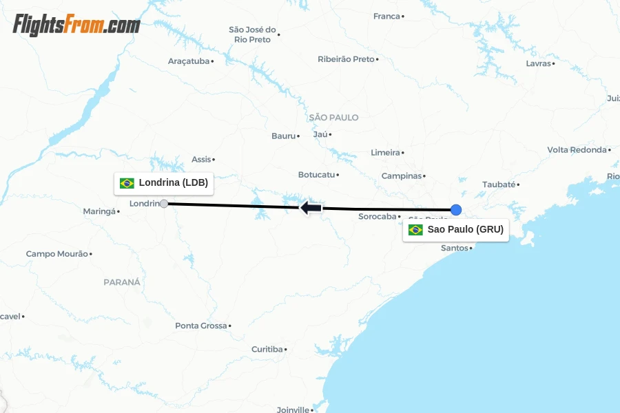 Flights from Sao Paulo to Londrina route map