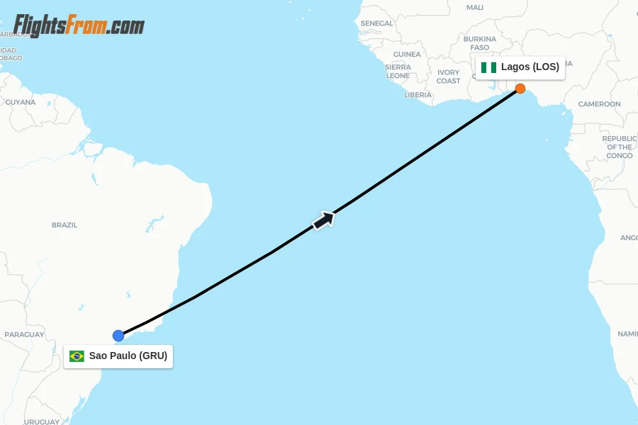 Flights from Sao Paulo to Lagos route map