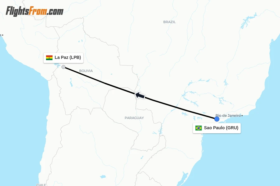 Flights from Sao Paulo to La Paz route map