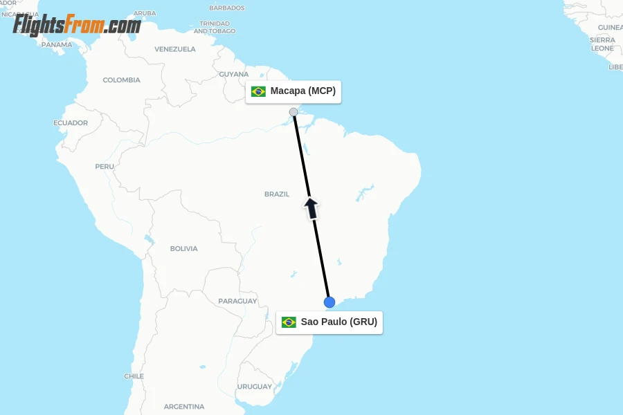Flights from Sao Paulo to Macapa route map