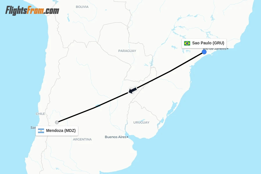 Flights from Sao Paulo to Mendoza route map