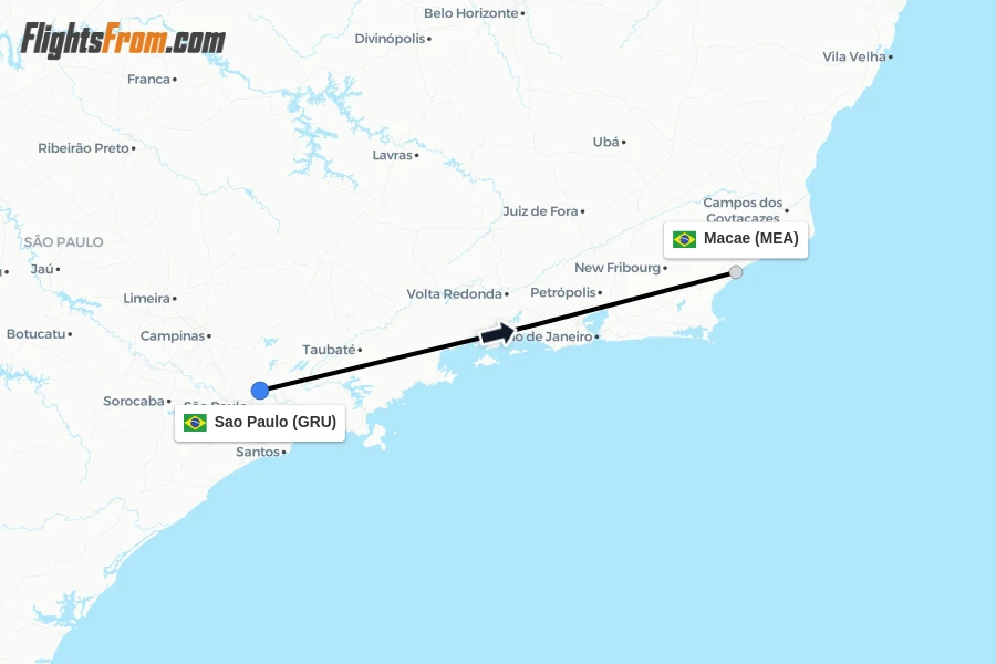 Flights from Sao Paulo to Macae route map