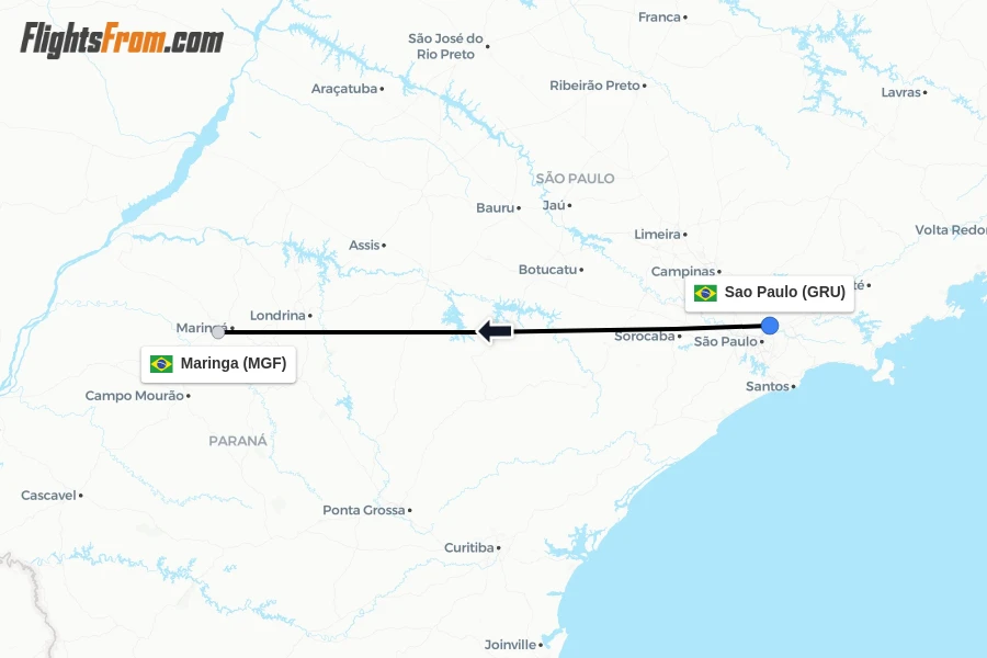 Flights from Sao Paulo to Maringa route map
