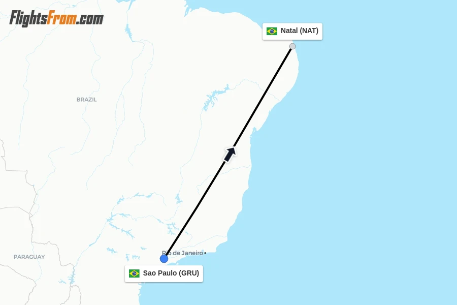 Flights from Sao Paulo to Natal route map