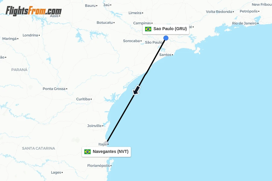 Flights from Sao Paulo to Navegantes route map