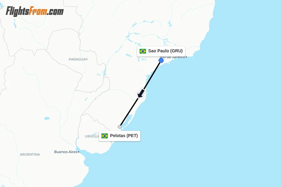 Flights from Sao Paulo to Pelotas route map