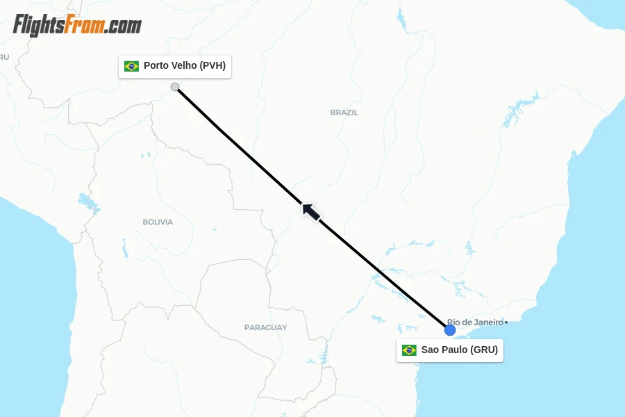 Flights from Sao Paulo to Porto Velho route map