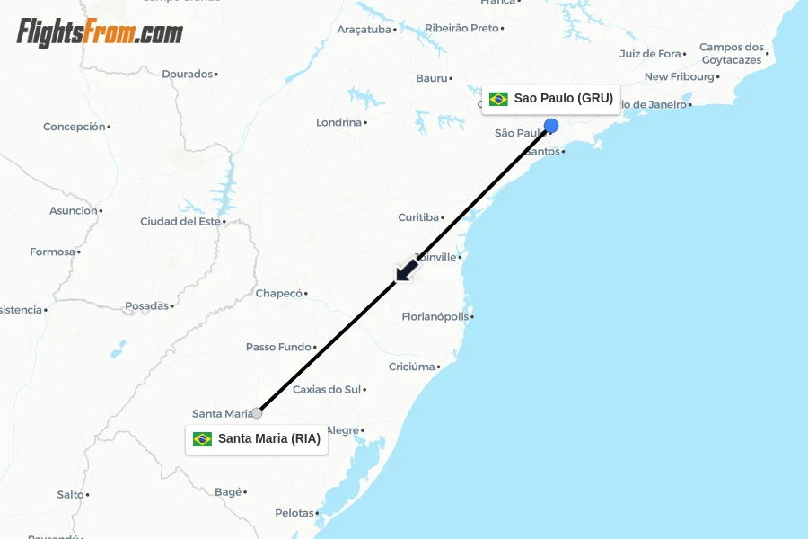 Flights from Sao Paulo to Santa Maria route map