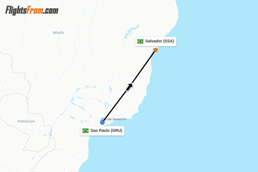 Flights from Sao Paulo to Salvador route map