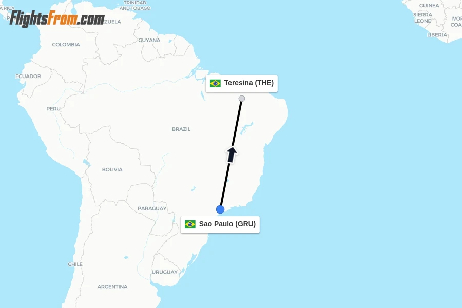 Flights from Sao Paulo to Teresina route map