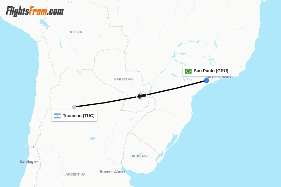 Flights from Sao Paulo to Tucuman route map