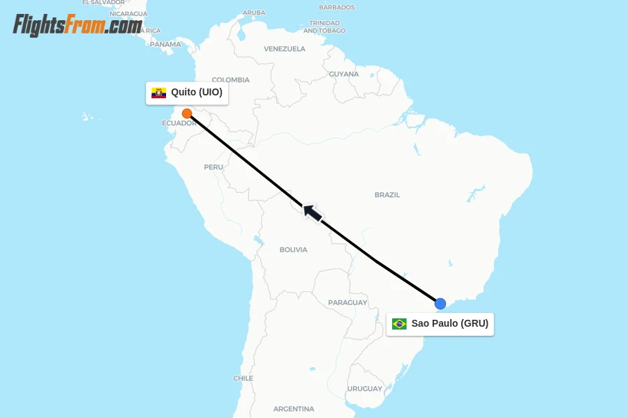 Flights from Sao Paulo to Quito route map