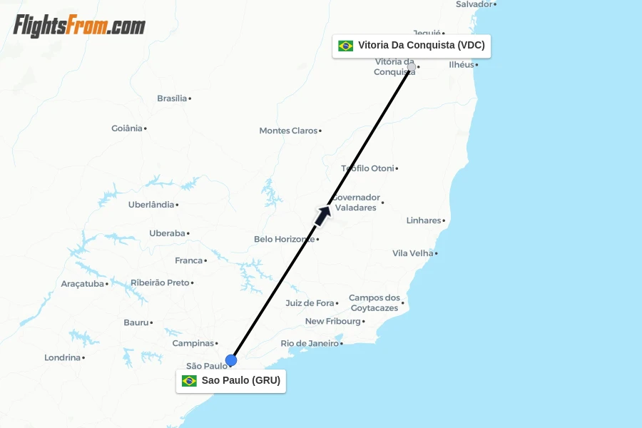 Flights from Sao Paulo to Vitoria Da Conquista route map