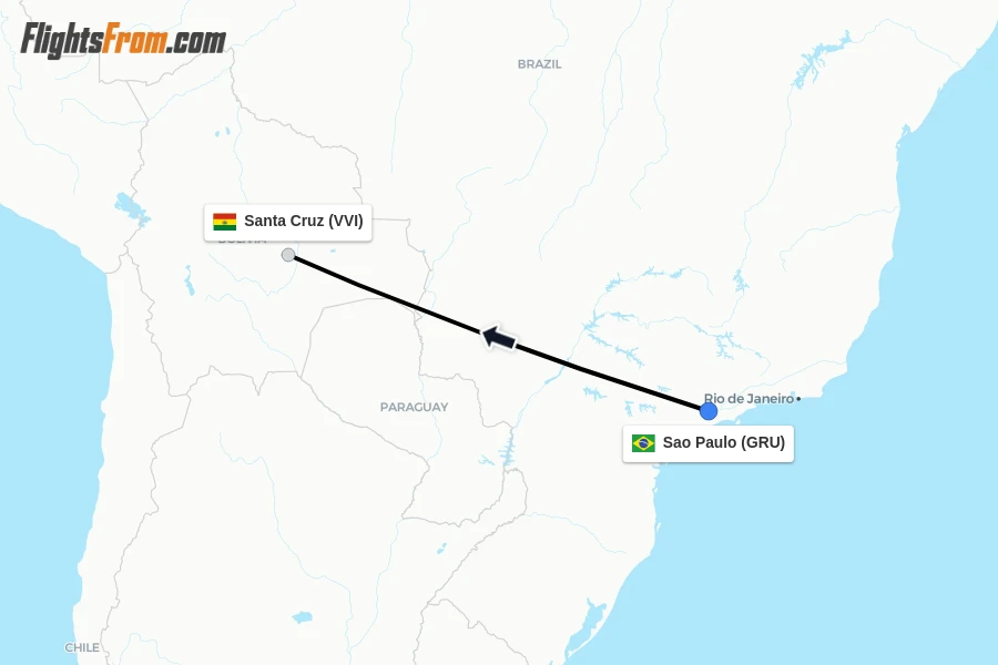 Flights from Sao Paulo to Santa Cruz route map