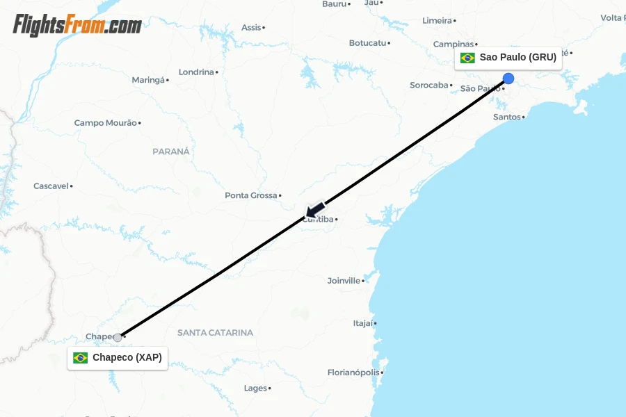 Flights from Sao Paulo to Chapeco route map