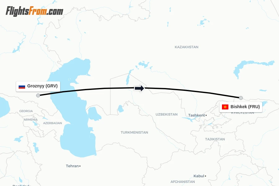 Flights from Groznyy to Bishkek route map
