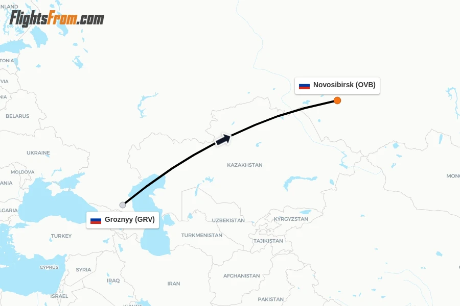 Flights from Groznyy to Novosibirsk route map