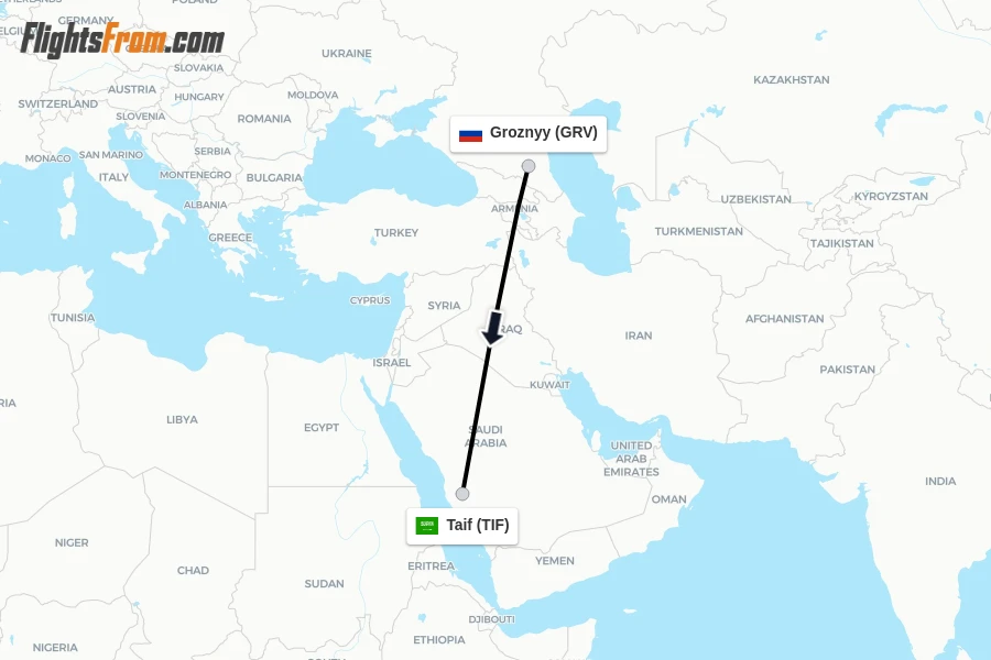 Flights from Groznyy to Taif route map