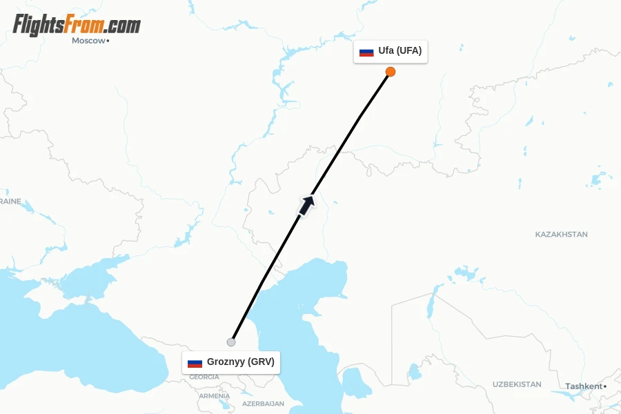 Flights from Groznyy to Ufa route map