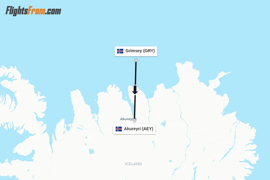 Flights from Grimsey to Akureyri route map
