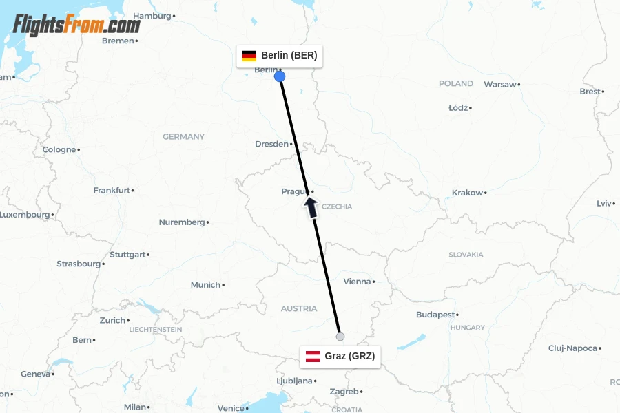 Flights from Graz to Berlin route map