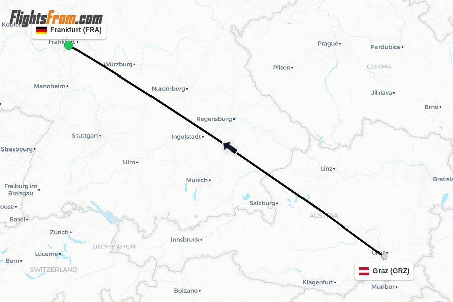 Flights from Graz to Frankfurt route map