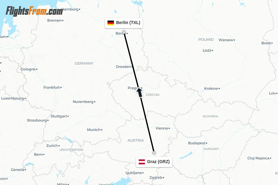 Flights from Graz to Berlin route map