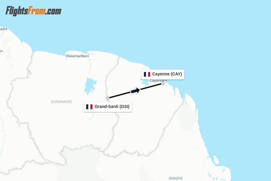 Flights from Grand-Santi to Cayenne route map