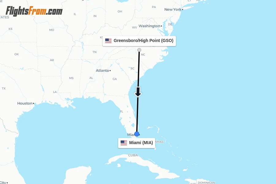 Flights from Greensboro/High Point to Miami route map