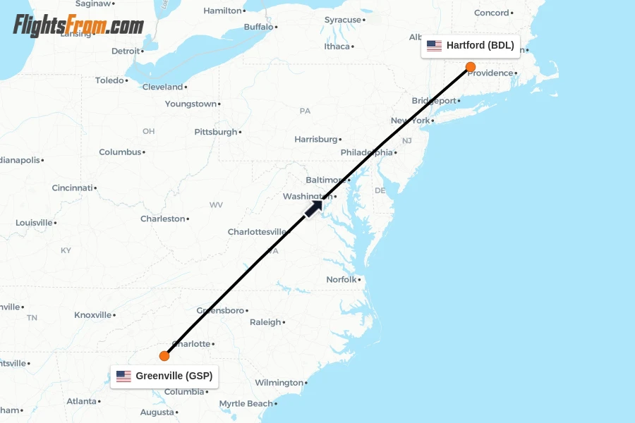 Flights from Greenville to Hartford route map