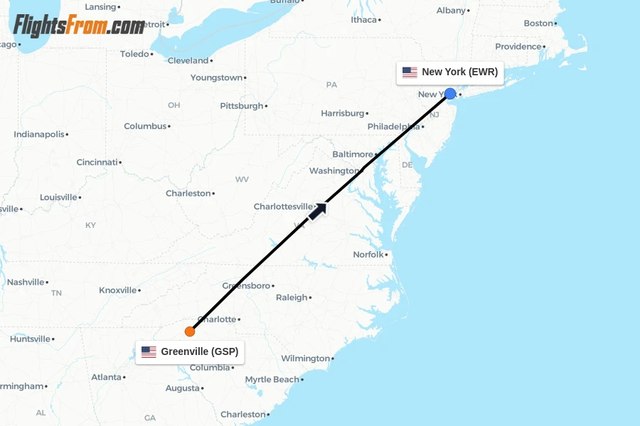 Flights from Greenville to New York route map