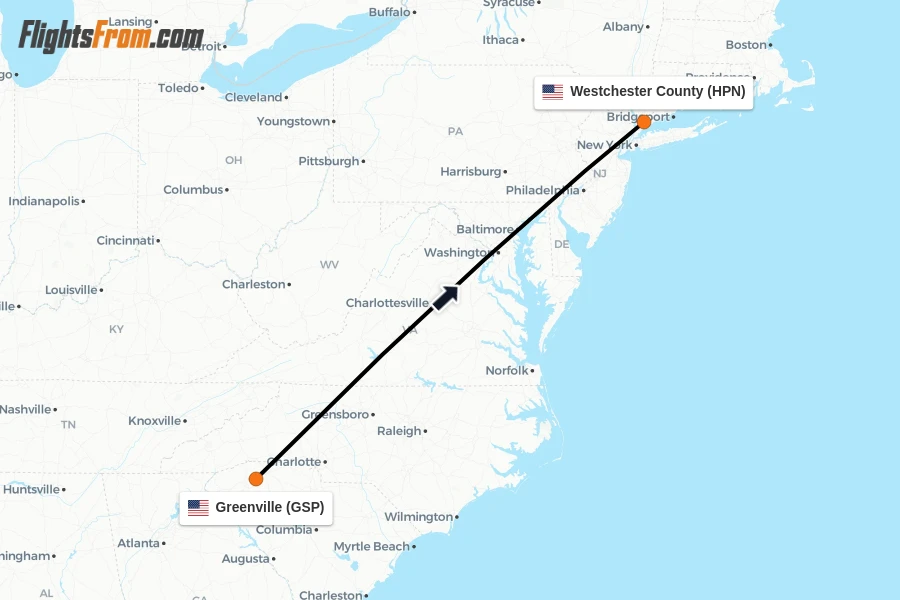 Flights from Greenville to Westchester County route map