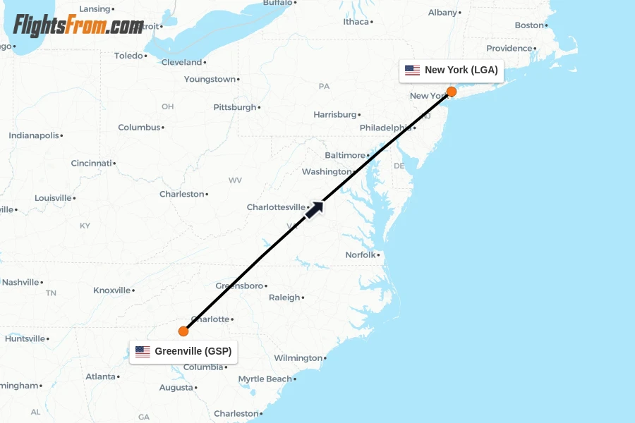 Flights from Greenville to New York route map
