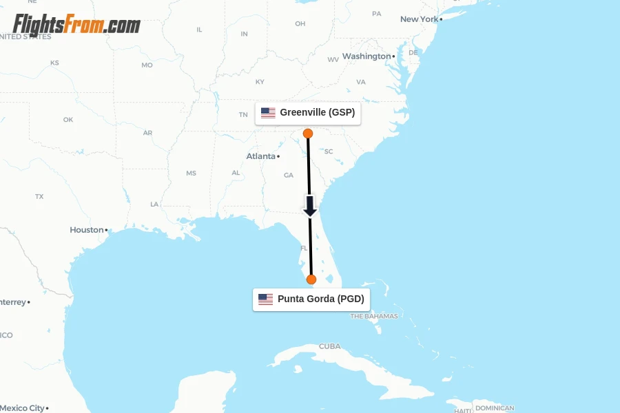 Flights from Greenville to Punta Gorda route map