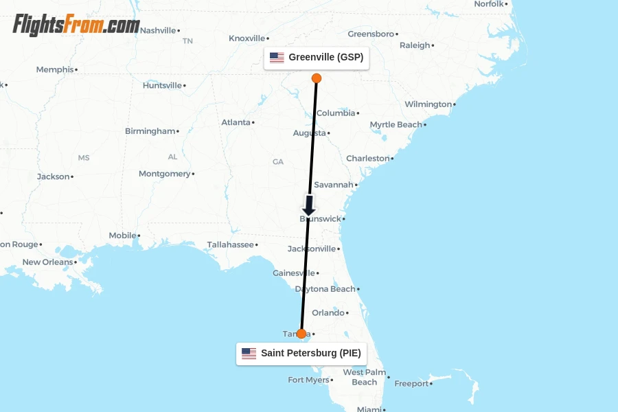 Flights from Greenville to Saint Petersburg route map