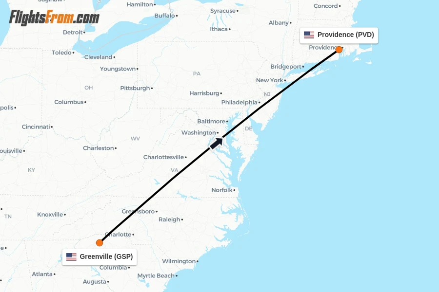 Flights from Greenville to Providence route map