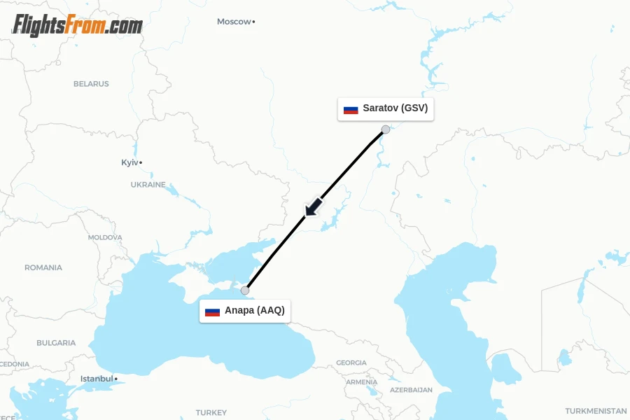 Flights from Saratov to Anapa route map
