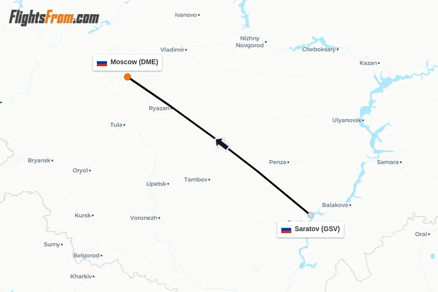 Flights from Saratov to Moscow route map