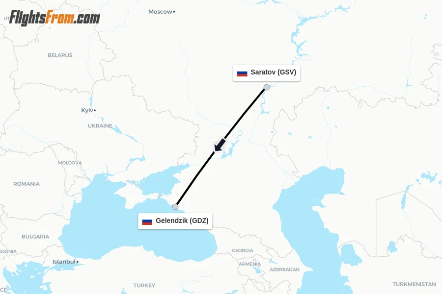 Flights from Saratov to Gelendzik route map
