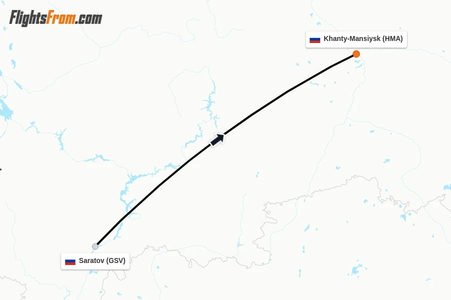 Flights from Saratov to Khanty-Mansiysk route map