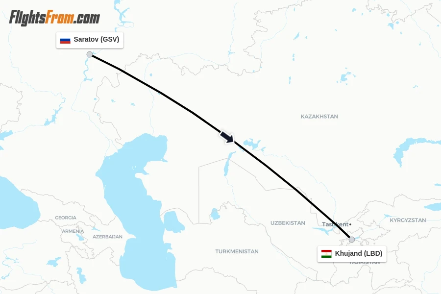 Flights from Saratov to Khujand route map