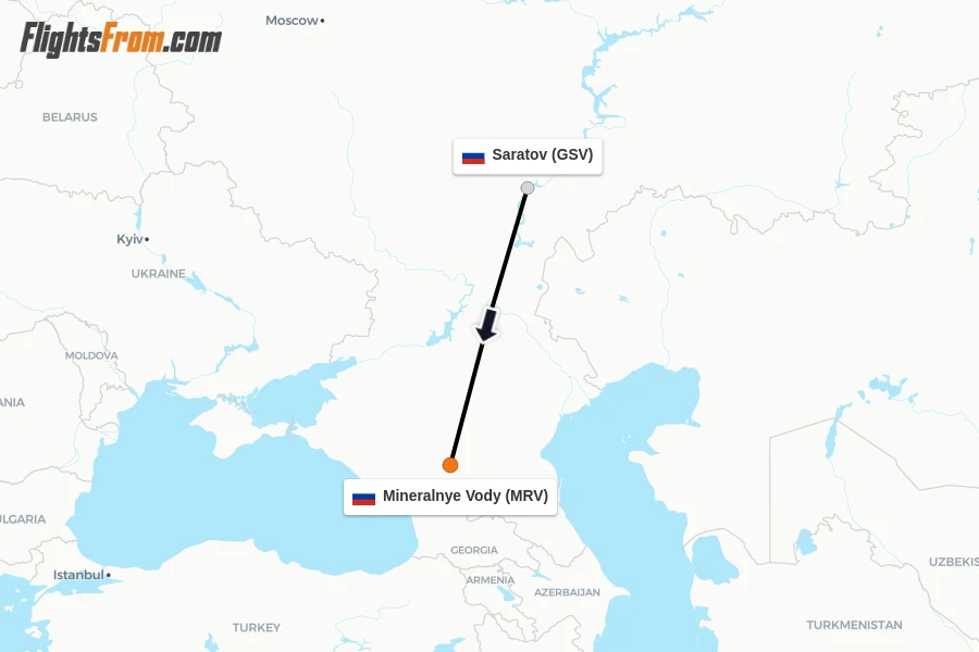 Flights from Saratov to Mineralnye Vody route map